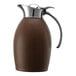 A brown and stainless steel Service Ideas Nicollet Italian leather carafe.