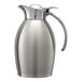 A stainless steel Service Ideas Nicollet coffee carafe with a handle.