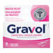 A pink and white box of Gravol 8-count liquid gel capsules on a store shelf.