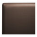 The back of a brown leather QA Group restaurant booth.
