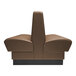 A brown leather QA Group double back booth with a black base.