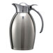 A stainless steel Service Ideas Nicollet coffee carafe with a handle and flip top lid.