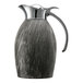 A grey and black marble stainless steel carafe with a silver handle.