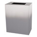 A white rectangular Ex-Cell Kaiser steel trash receptacle with a black lid.
