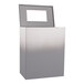 A smoke steel rectangular trash receptacle with a black border window.