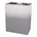 A white rectangular steel Ex-Cell Kaiser two-stream trash receptacle with a black lid.