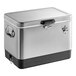 A silver stainless steel Choice beverage cooler with a black lid and black handles.