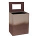 An espresso brown rectangular steel trash can with a window in the front.