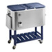 A stainless steel Choice beverage cooler cart on wheels with trays inside.