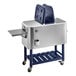 A stainless steel Choice beverage cooler cart with blue trays on a counter.