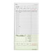 A green and white carbonless guest check pad with beverage lines and a bottom guest receipt section.