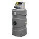A grey plastic cylinder with a black cap and a yellow and black pump on top.