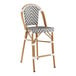 A Lancaster Table & Seating Bistro outdoor rattan barstool with gray and white woven chevron design.