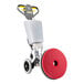 A red and white Karcher orbital floor machine with wheels and a red disc.