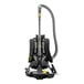 A black and yellow Karcher backpack vacuum cleaner with a hose and handle.