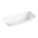 A white rectangular paper food tray with a curved edge.