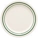 A white GET melamine plate with green lines on it.