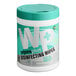 A white container of WipesPlus Lemon Scent disinfecting wipes with a green lid.