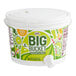 A white plastic container of Master of Mixes Big Bucket Margarita Mix with a white lid.