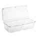 A D&W Fine Pack clear plastic clamshell container with vented lid.