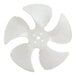 A white plastic Avantco evaporator fan blade with four blades.