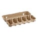 A white cardboard Choice Pulp egg carton with one dozen holes.