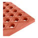 A heavy-duty red rubber anti-fatigue floor mat with diamond pattern and circular holes, designed for grease resistance.