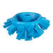 A blue plastic brush head with long bristles and a hole in the center.