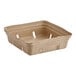 A rectangular brown Choice produce basket with holes in it.