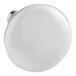A close up of a Satco BR30 white LED light bulb with a silver base.