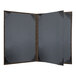 A black menu folder with black corners and a brown border.