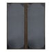 A grey rectangular menu cover with black and brown leather inserts.