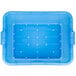 A blue plastic container with holes.