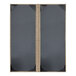 A black rectangular menu cover with brown corners.