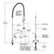 A diagram of a T&S deck-mounted pre-rinse faucet with a hose and add-on faucet.