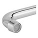 A close up of a Krowne Silver Series wall-mount faucet with lever handles and a swing nozzle.
