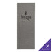 A grey fabric menu cover with white text.