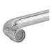 A close-up of a Krowne silver deck-mount faucet with a mesh-covered silver pipe.