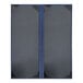 A grey rectangular menu cover with a blue border and band.