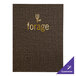 A brown menu cover with a white logo on it.