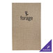A brown and black fabric menu cover with a logo.
