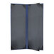 A black and blue fabric menu cover with four pages.