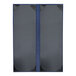 A grey rectangular menu cover with a blue border and stripe.