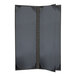 A grey rectangular menu cover with black borders and a black stripe on the front.