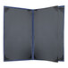 A grey and blue menu cover with a folder design.