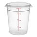 A clear Choice polycarbonate food storage container with measurements on it.