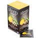 A box of Steep By Bigelow organic chamomile citrus tea bags with a yellow lid on a counter.