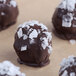 A group of chocolate balls with white flakes on top.