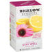 A white Bigelow box of 18 lemon and echinacea tea bags with a picture of lemons and a flower.