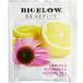 A package of Bigelow Lemon and Echinacea Herbal Tea Bags with a lemon slice and flower.